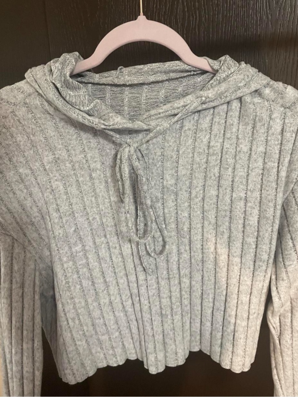Women’s/ Youth Ribbed cropped Hoodie Sweater - Light Gray
